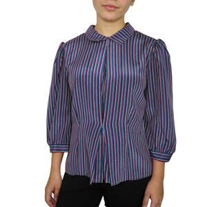 1970s Vintage Jonathan Martin Peter Pan Collar Purple Striped Blouse Small